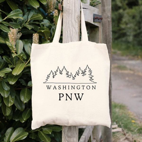 Washington PNW Cotton Canvas Tote Bag, PNW Tote Bag, Washington State Gift, Evergreen State Design, Washington PNW Gifts for Family