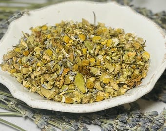 Bio-Lavendel-Kamillentee – Koffeinfreie Schlafmischung – Loseblatt-Kräutertee – LAVENDER DREAMS TEA – 0,5–3 oz – Inklusive Öko-Teebeutel.