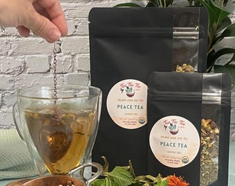 Bio-Kräutertee zur Beruhigung – Kamille & Zitronenmelisse, lose Blattmischung – Entspannungstee – PEACE TEA – 0,5 – 3 oz – Öko-Teebeutel enthalten.
