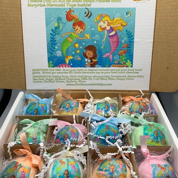 Large Six Little Mermaids 12-pack XL 5.5 oz Bath Bomb Gift Set for Kids