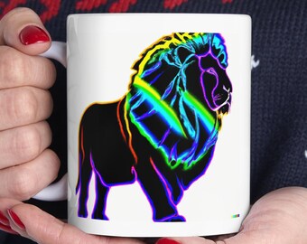 Neon Pride Lion, Ceramic Mug 11oz (profile)