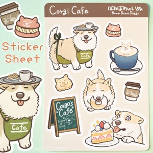 Linda hoja de calcomanías de Corgi, calcomanías de café y cafetería, calcomanías para Bullet Journal, regalos de Corgi para mamá Corgi o amiga por correspondencia, papelería japonesa