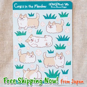 Folha de adesivos de Corgis em flores, para decoração de Bullet Journal, presente de Corgi para amigo por correspondência ou mãe de Corgi, Corgi com cauda, papelaria japonesa