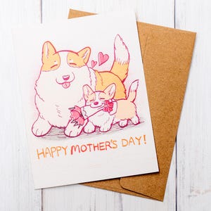 Carte de fête des mères corgi, carte de voeux drôle, cadeaux corgi pour maman corgi, art drôle de corgi, carte de voeux chien mignon