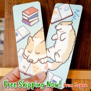 Signet : Étudier le corgi | Adorable marque page corgi, chien endormi avec des livres, papeterie aux couleurs pastel, cadeau pour chien et amateur de lecture