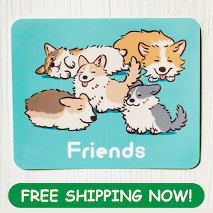 Pegatina: Corgi Friends / pegatina de vinilo resistente al agua de corgi con cola, lindo arte de corgi tricolor, ilustración verde, regalo para amantes de los perros