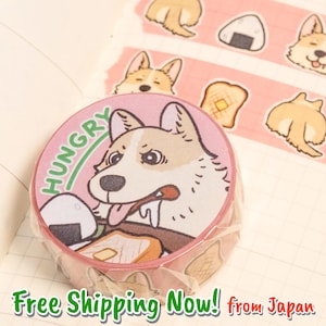 Roze Corgi-washi-tape, Food Art, Bullet Journal Deco, Corgi-cadeaus voor Corgi-moeder of penvriend, Corgi met staart, Onigiri, Japans briefpapier