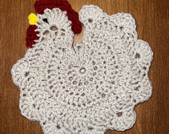 Handmade Crochet Chicken Coaster Pot Hot Pad (Set of 2)