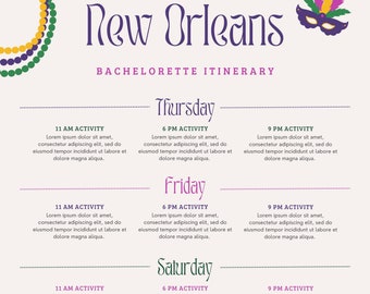 Editable Bachelorette Party Itinerary Template - New Orleans-Themed Event Planner for Parties & Weekends