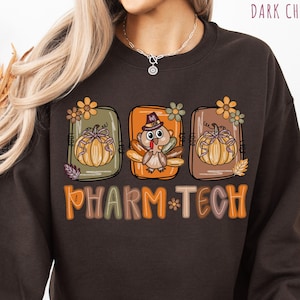 Pharm Tech Thanksgiving Sweatshirt, Pharmacy Technician Thanksgiving Shirt, Preppy Long Sleeves Tee, Thankful Pharmacy Tech V-Neck Shirts