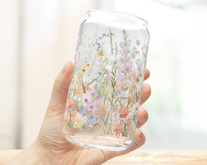 Wildflower Iced Coffee Glass Tumbler Cottagecore Floral Glass Can With Lid And Straw Flower Coffee Cup For Women Gift For Coffee Lover 16oz
