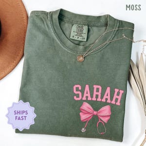 Comfort Colors ® Nurse Shirt, Personalized Nurse Gift, Coquette RN T-Shirt, Pocket Print Nurse Tee, Custom Name Shirts, Registered Nurse Top