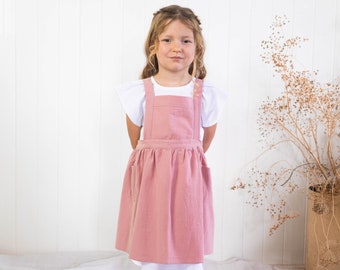 girls apron, linen apron, tie up back apron, apron with pockets