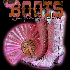 Boots on the Ground PNG | Western Cowgirl Clipart | Country Digital Download | Cowgirl Hat & Fan Design | Rodeo Aesthetic PNG, fans
