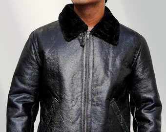 Heren WW2 handgemaakte Aviator B3 RAF Black Flight Pilot namaakbont winter leren jas