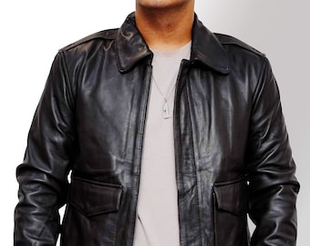 Heren donkerbruin handgemaakte A2 Air Force Flight Pilot Aviator lederen jas