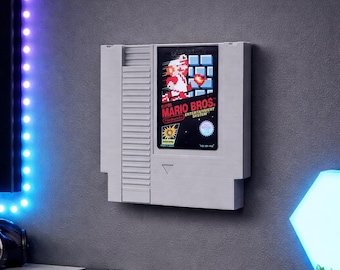 Retro NES Cartridge Wall Art – 8x8 Inch Nintendo Inspired Game Decor – Gamer Room Wall Hanging – 3D Printed PLA Art - Super Mario Bros.