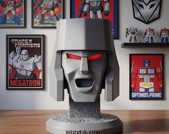 Megatron Inspired Bust 3D Printed Decepticon Leader Figure 10.5" PLA – Game Room Decor – Sci-Fi Fan Art Gift