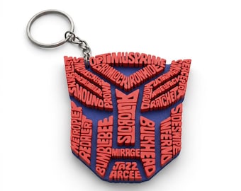 Transformers Autobot Logo Keychain – 3D Printed Autobot Names Keyring – Red & Blue Transformers Fan Gift – Autobots Collectible
