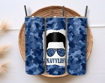 Skinny Tumbler - #NAVYLIFE Man Short Hair - NAVY CAMO - 20oz Stainless-Steel, Gift, Father's Day Gift, Navy Dad, Sailor