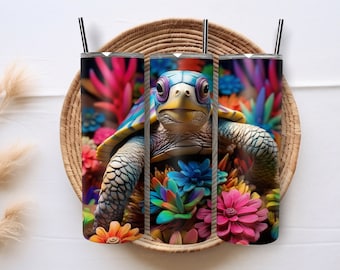 Skinny Tumbler, Sea Turtle in Rainbow Colors, 20oz Stainless-Steel Tumbler, Gift