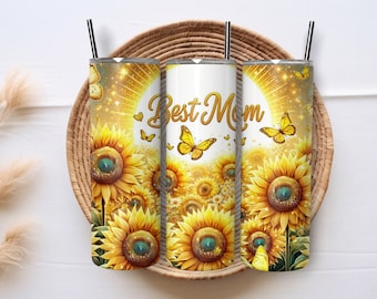 Skinny Tumbler - Best Mom Sunflowers - 20oz Stainless-Steel, Gift, Mother's Day Gift, MOM