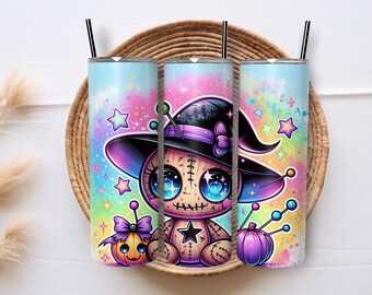 Skinny Tumbler, Cute Voodoo Doll Witch, 20oz Stainless-Steel Tumbler, Gift, Halloween, Witch, Cute Voodoo Doll, Cute Witch, Voodoo doll