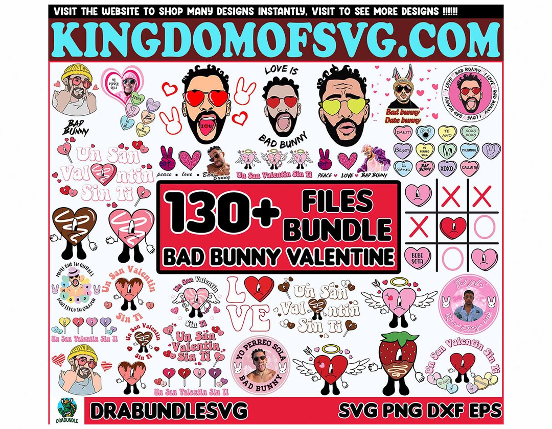 130 Bad Bunny Valentine SVG, Valentine Day SVG, Bad Bunny Svg, Be Mine ...