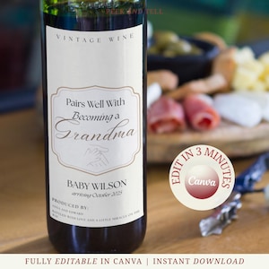 Wine Label Pregnancy Announcement Pregnancy Reveal For Grandma Baby Reveal Editable Template Gift For Grandparents Baby Announcement Canva