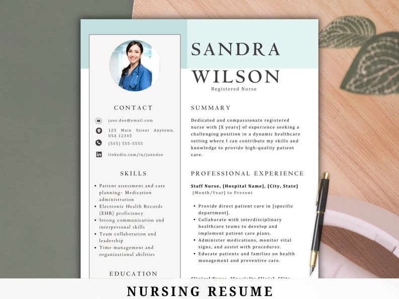 Nursing Resume Template for Word Canva Template Nurse Resume ATS Resume ...