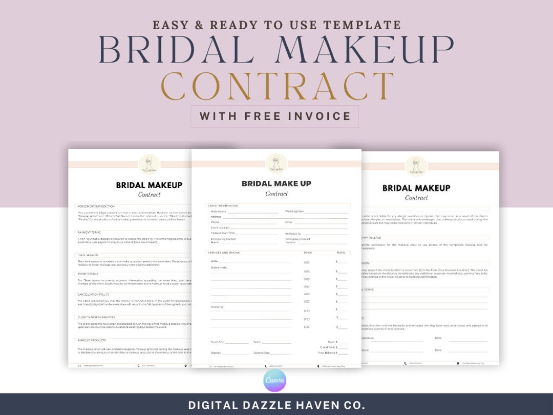 Bridal Makeup Contract Template Editable MUA Contract Agreement ...