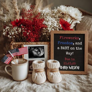 July 4th Editable Pregnancy Announcement Digital Baby Reveal for Social Media Summer Red White and Blue Theme Patriotic Pregnancy Template