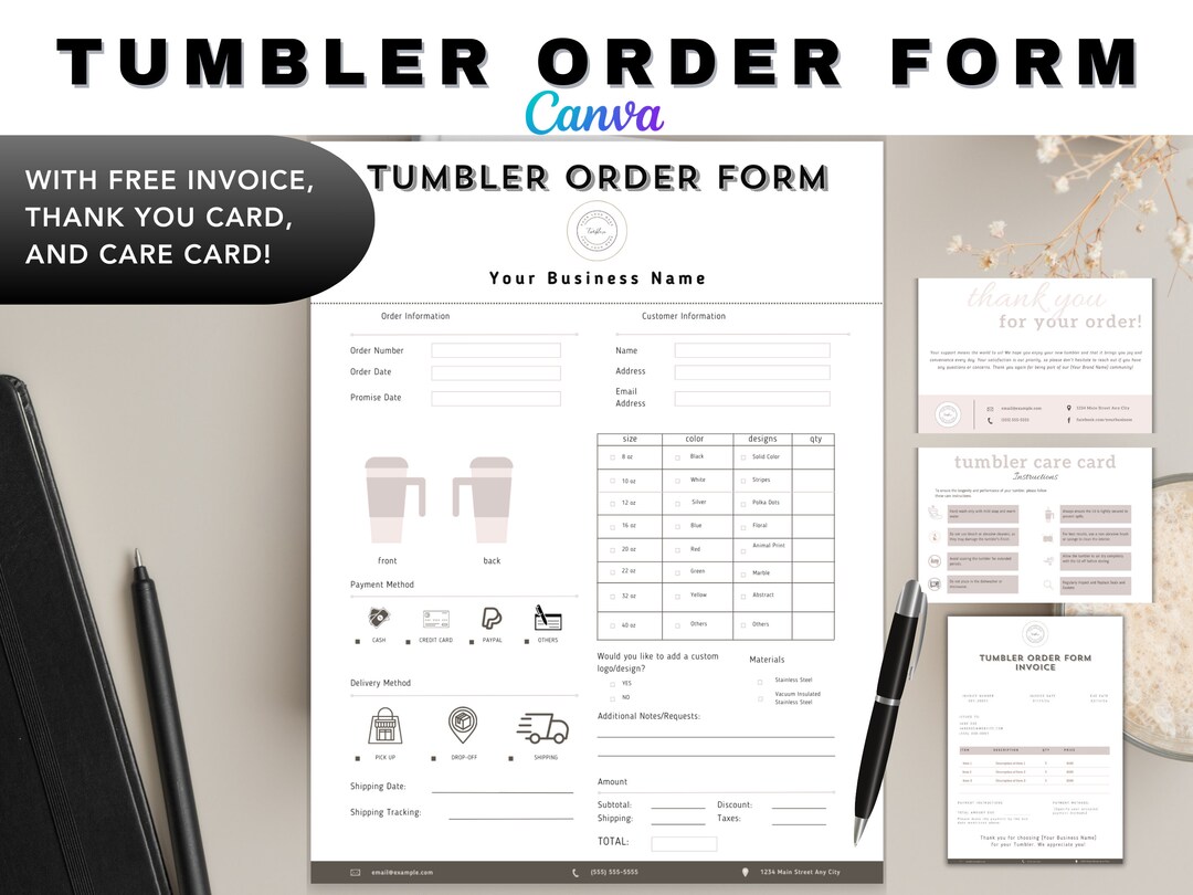 Tumbler Order Form Template Bundle Custom Order Form Canva Template ...
