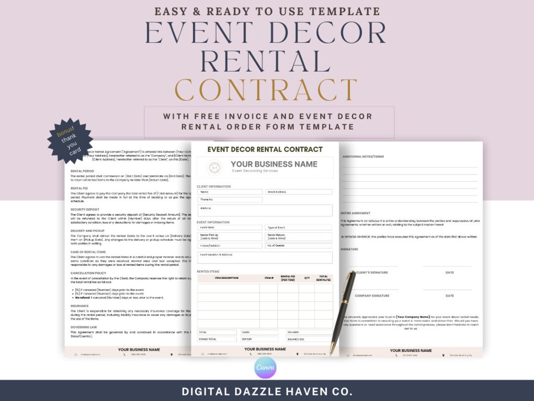 Event Decor Rental Agreement Template Editable Party Decor Rental