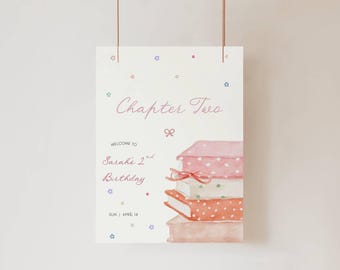 Chapter 2 Birthday Welcome Sign Template Editable Book Theme Party Decor Storybook Next Chapter 2nd Birthday Welcome Poster Canva CTB1