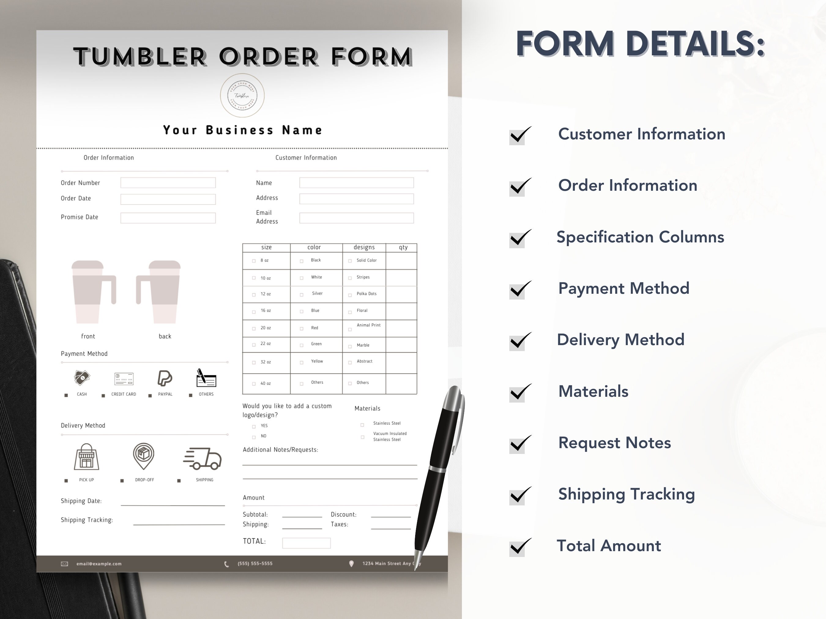 Tumbler Order Form Template Bundle Custom Order Form Canva Template ...