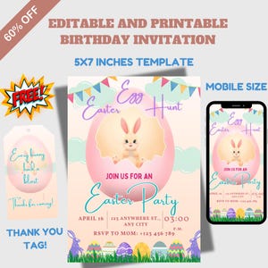 Editable Easter Egg Hunt Invitation Easter Party Invite Kids Easter Egg Invite Easter Bunny Invite Instant download Easter Birthday Invite