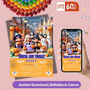 Editable Halloween Birthday Invitation | Trick or Treat Party (Digital Download)
