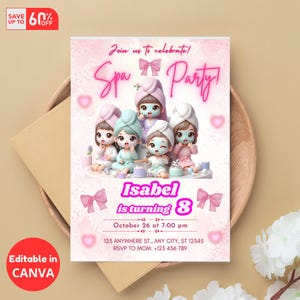 Spa Party Birthday Party Invitation Template for Girls Pamper Party Invitation Spa Party Printable Invitation Spa Invite  Pamper Party