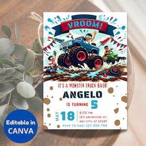 Monster Truck Birthday Invitation Printable| Monster Truck Party Invite Boy Monster Truck Birthday| Boys Trucks Birthday Instant Download