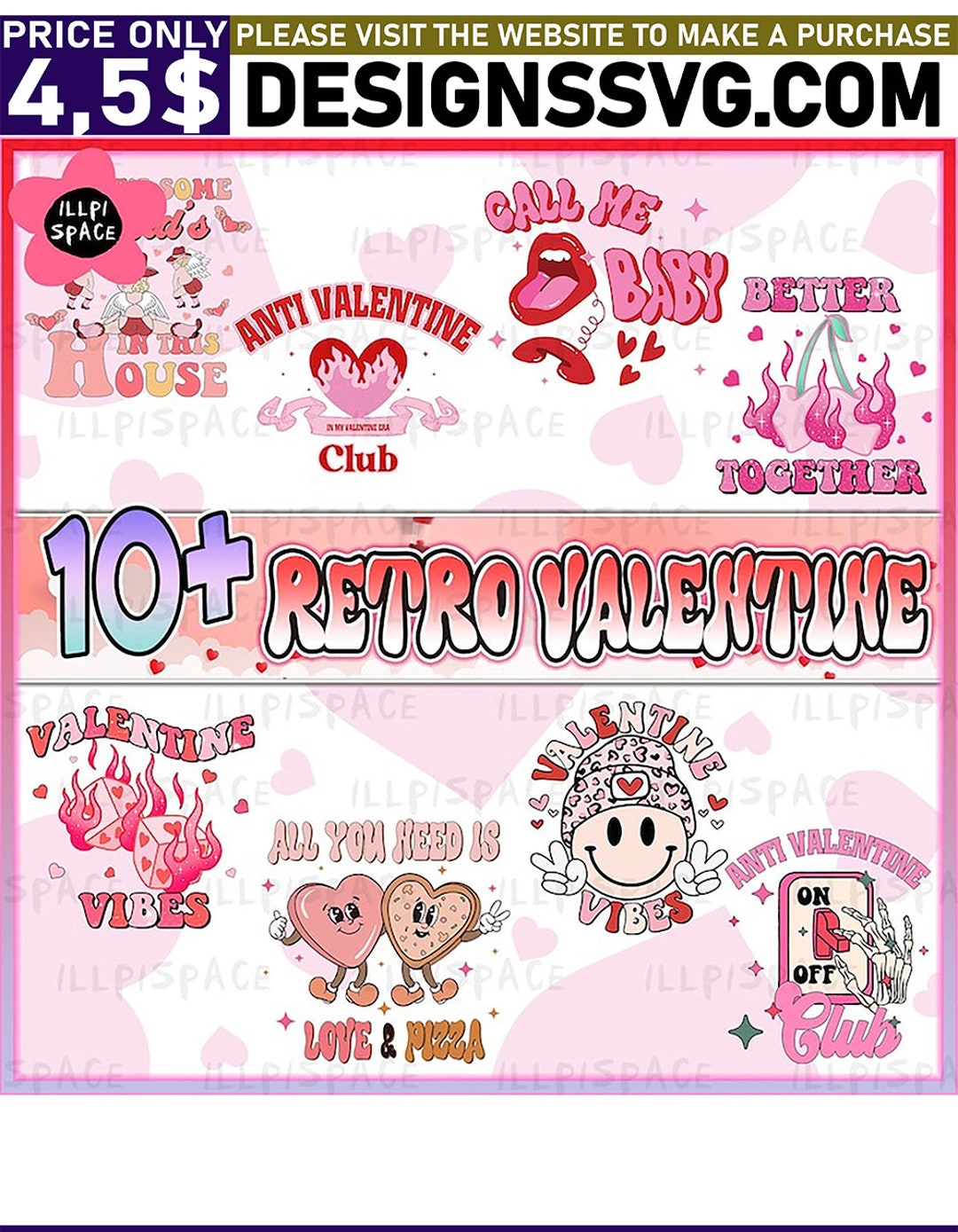 10 Retro Valentine Png Bundle, Valentines Vibes Png, Holiday Love Png ...