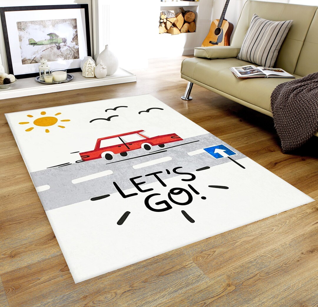 Car Kids Room Carpet, Washable Nursery Carpet, Road Pattern Playroom