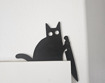 Cute Cat With Knife Wall Decoration |Fits Door Frames, Window Frames, Mirror Frames, Shelves, and Picture Frames|
