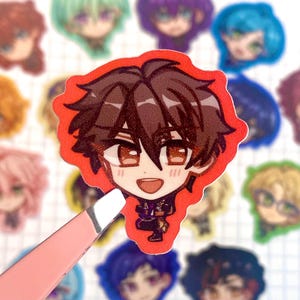 Chiaki Morisawa in focus, background: Eichi, Wataru, Tori, Yuzuru, Kanata Shinkai, Tetora Nagumo, Midori Takemine, Shinobu Sengoku, Hokuto Hidaka, Subaru Akehoshi, Makoto Yuuki, Mao Isara, Hiiro Amagi, Aira Shiratori, Mayoi Ayase, Tatsumi Kazehaya