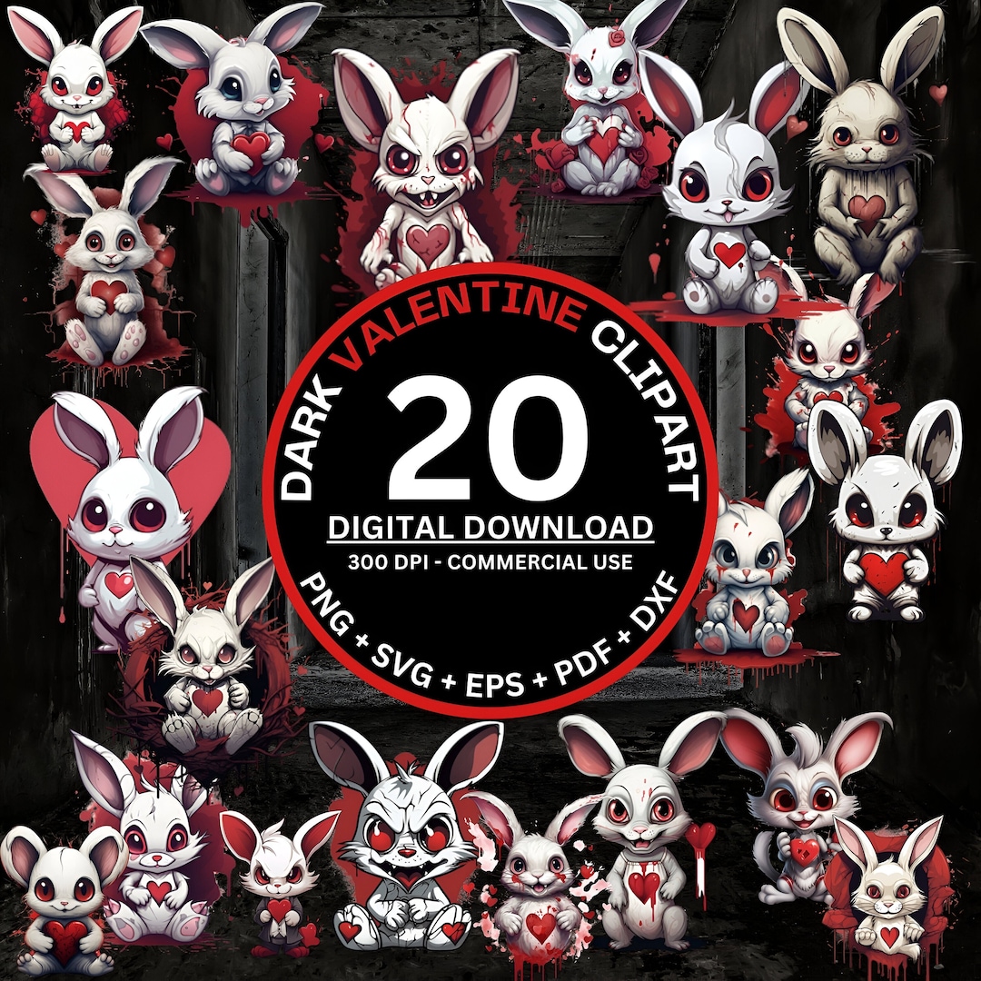 Horror Valentine Clipart Set | Dark Love Graphics Rabbit | Spooky ...