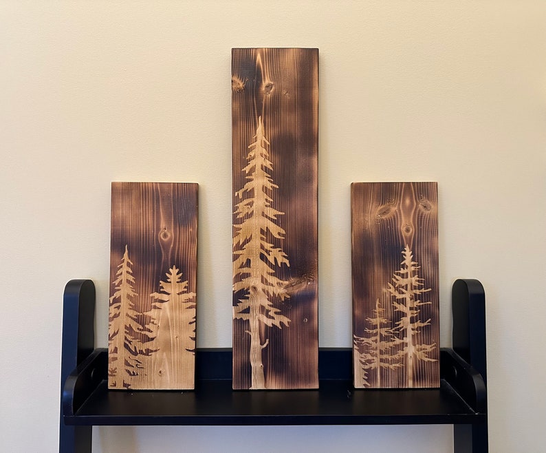 Laser Engraved Pine Trees on Reclaimed Pine Boards Etsy