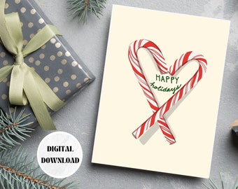 Candy Cane Heart Happy Holidays, 5x7” Digital Download Greeting Card