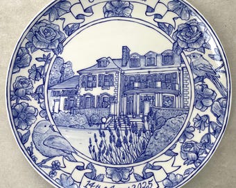 Personalised ceramic wedding anniversary plate gift. Hand painted, custom wedding keep sake