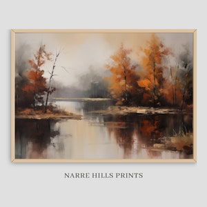Herbst Wohndekor Ölgemälde eines Herbstsees Lebendige Bunte Vintage Wandkunst Vintage Wohnkultur Herbstliche Natur Kunst Digitale Kunst Drucke