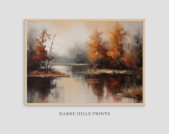 Autumn Home Decor Oil Painting of an Autumn Lake Vibrant Colorful Vintage Wall Art Vintage Home Decor Autumnal Nature Art Digital Art Prints